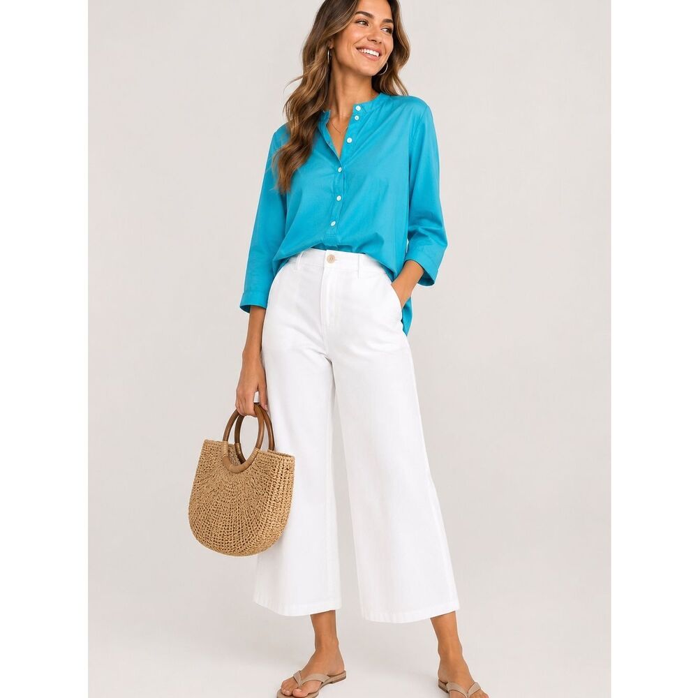 NWT Madison Mathews Turquoise Cotton Poplin Tunic Top Oversized XS